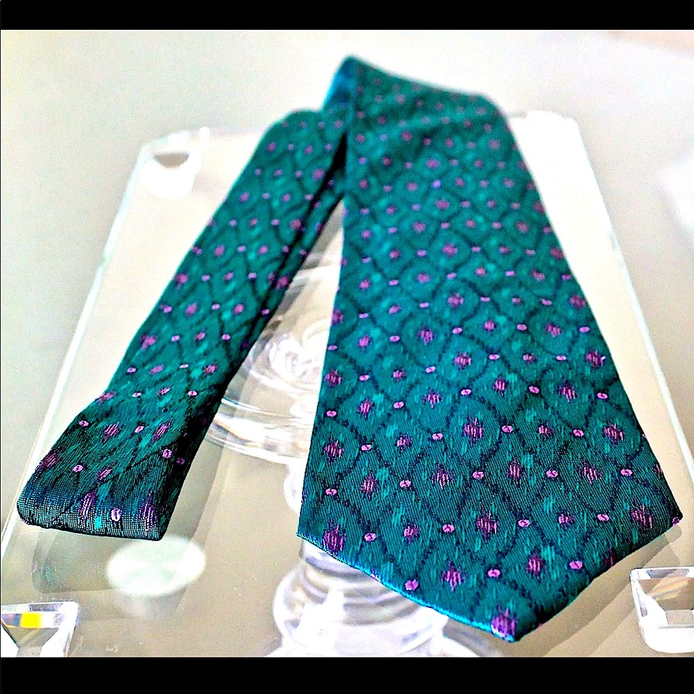 GIANNI VERSACE MENS TIE TEAL SILK FRANK STELLA 80s VINTAGE